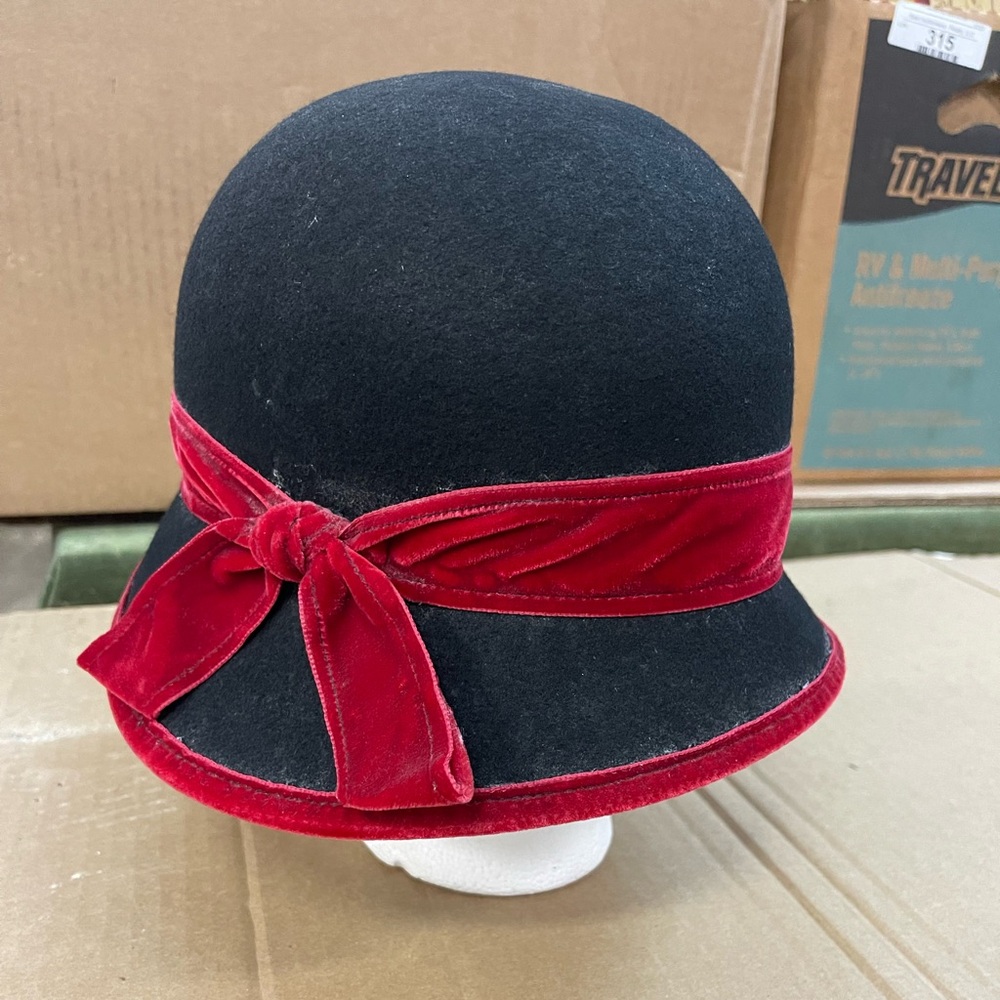 Sophisticated Black and Red Velvet Cloche Hat